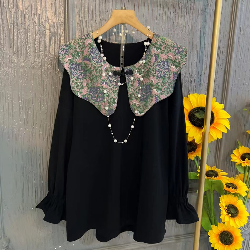 娃娃领盘扣长袖上衣百搭连衣裙