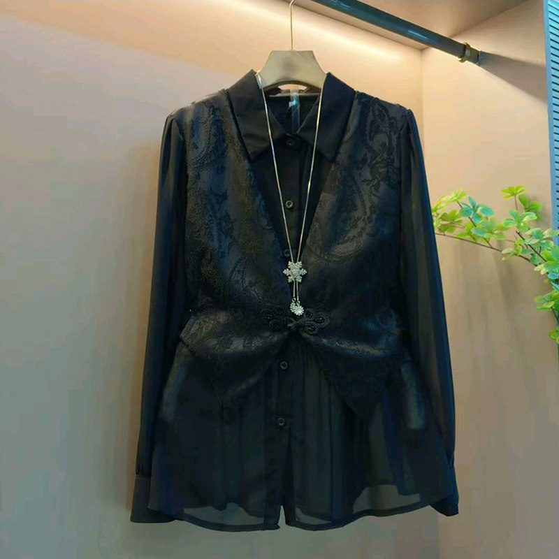 新中式大码女装拼接假两件衬衫