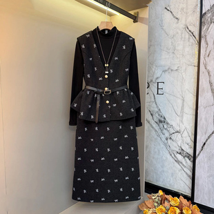 半身裙套装 新款 胖mm气质蝴蝶结高级感收腰显瘦马甲打底衫 女装 大码