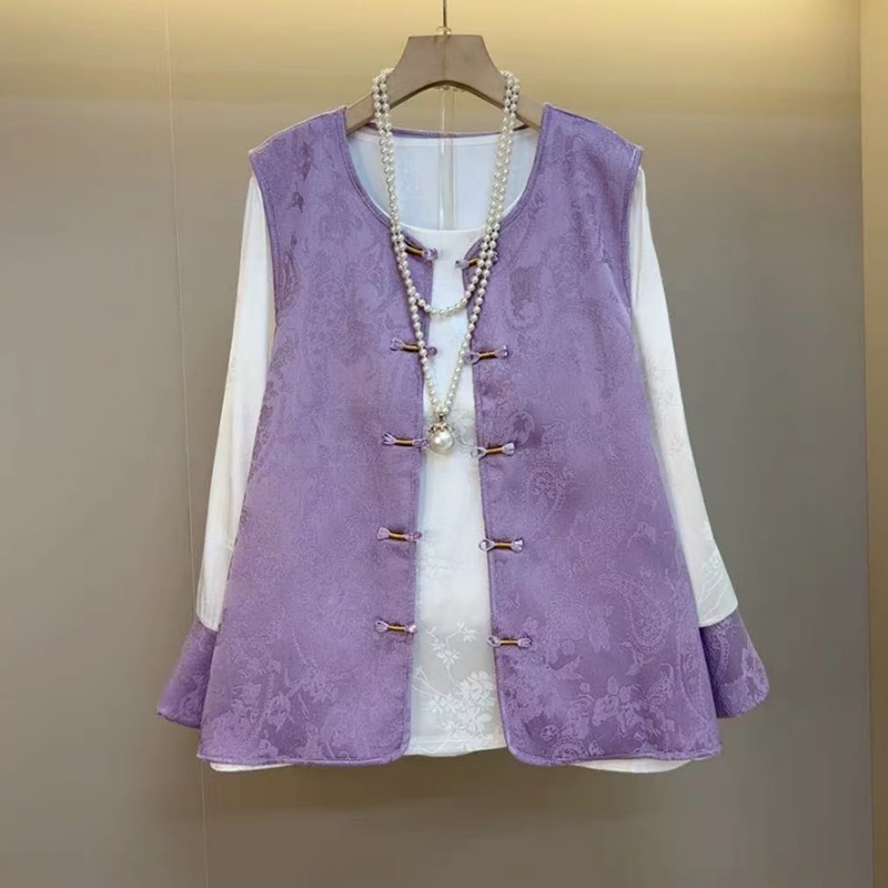 早秋马甲拼色袖口衬衫大码两件套