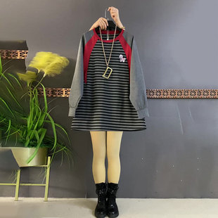 设计感洋气中长衫 女装 条纹女衫 显瘦上衣大码 时尚 欧货胖mm2025秋季