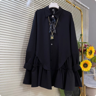 新款 女装 宽松净版 胖MM显瘦大码 蝴蝶结领结上衣潮 衬衫 欧货洋气秋季