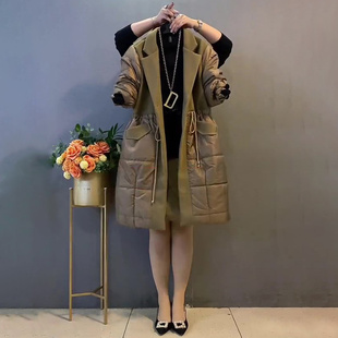 胖妹妹2023秋冬新款大码女装洋气显瘦西服领毛呢拼接大兜棉服外套