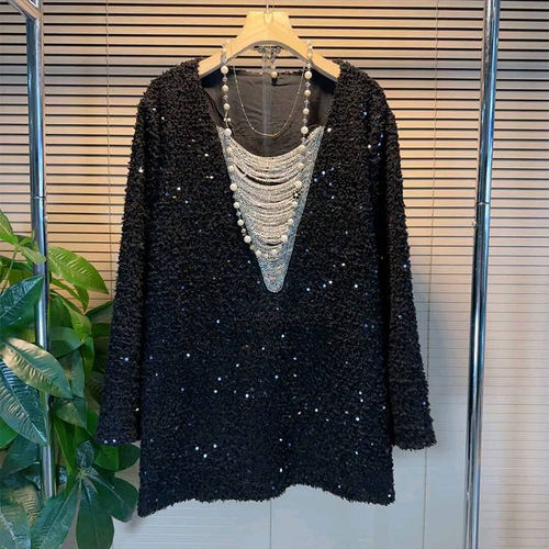 毛绒亮片串珠打底衫名媛范上衣