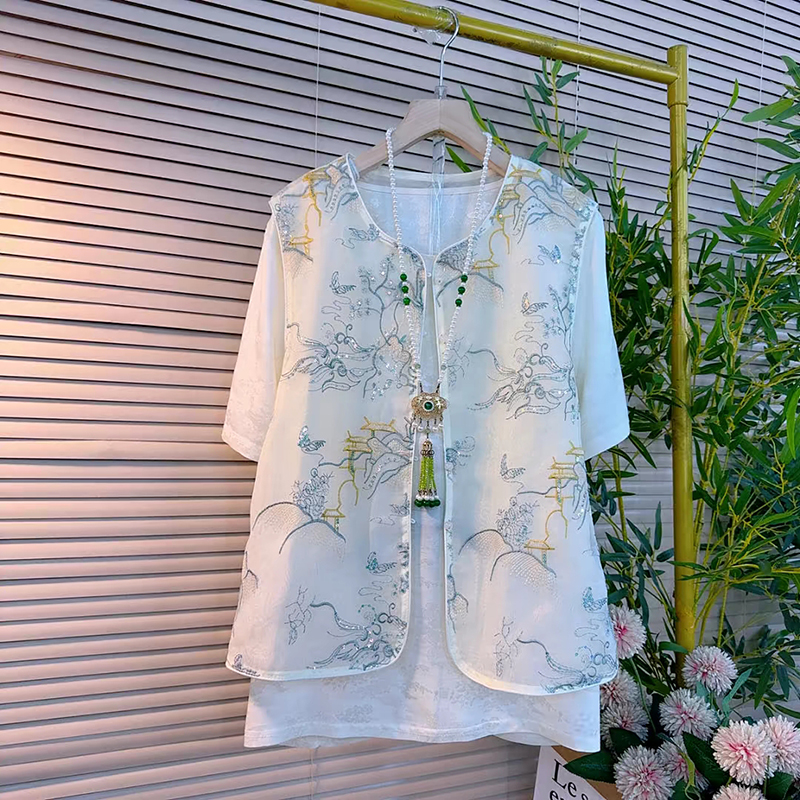 大码女装刺绣马甲套装