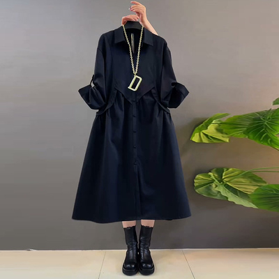 大码女装翻领设计感中长款连衣裙