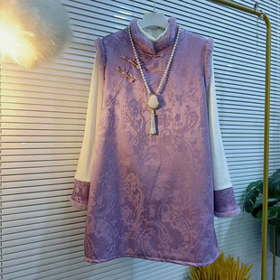 大码 复古套装 女装 两件套2025新款 盘扣马甲裙国风拼接打底衫 新中式