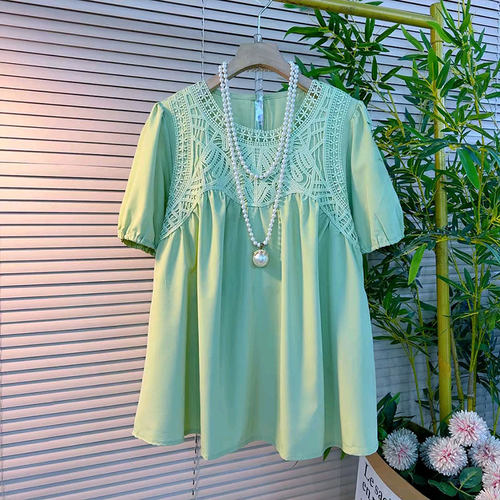 韩版镂空蕾丝拼接设计感雪纺衫新