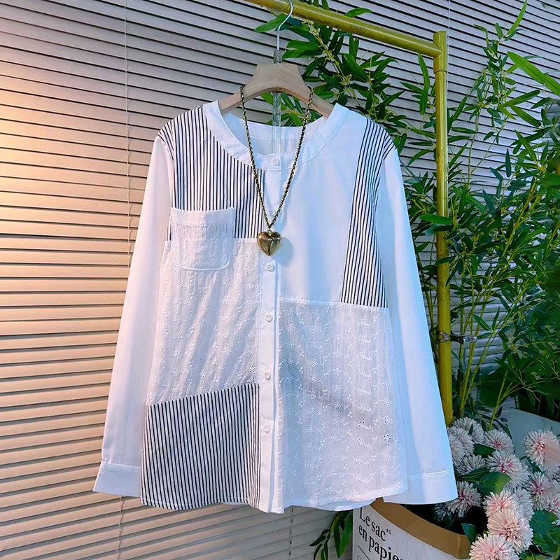 胖妹妹大码女装春季2026新款时尚圆领几何拼接款韩式显瘦百搭衬衫,女装/女士精品,大码内搭,淘宝优惠券,粉丝福利购,淘宝优惠卷