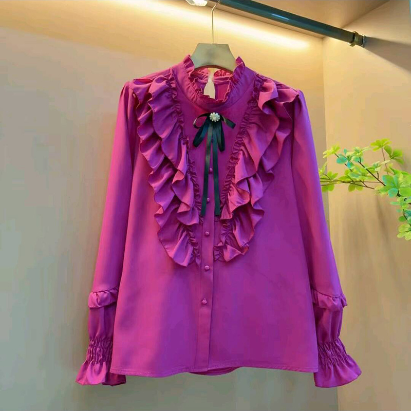 气质荷叶领边时尚显瘦高级感上衣