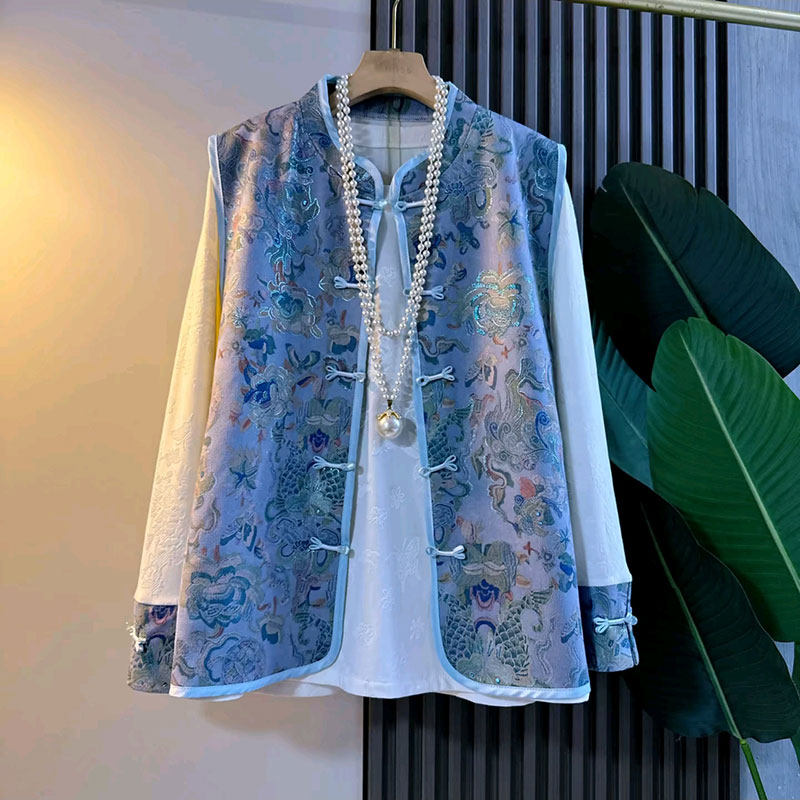 2026新款新中式国风马甲打底衫两件套大码女装胖mm气质复古套装女,女装/女士精品,大码套装,淘宝优惠券,粉丝福利购,淘宝优惠卷