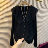 大码 开衫 女装 早秋新款 女人衫 时尚 娃娃领上衣胖妹妹显瘦遮肉小衫 潮