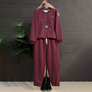 安哥拉红高级感轻熟温柔风套装 子显瘦卫衣两件套设计感 精致宽松裤