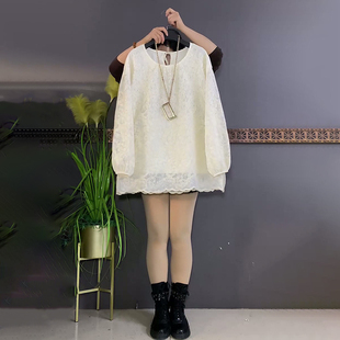 女装 胖MM时尚 显瘦欧货烫钻女衫 2025冬季 蕾丝衫 过年大码 中长款 新款