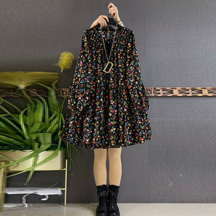 2026春季新款中长款碎花连衣裙胖mm显瘦洋气大码女装韩版V领裙子