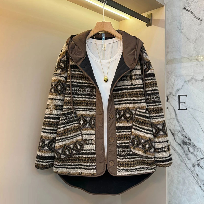 欧货休闲复古连帽棉服外套