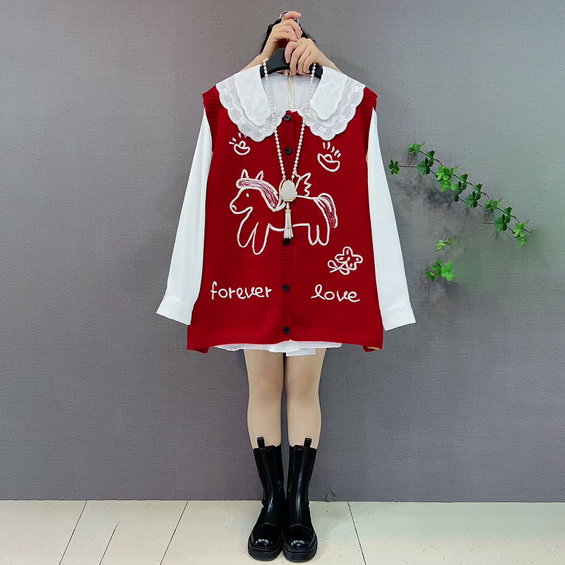 胖妹妹大码女装冬季新年款针织马甲上衣搭娃娃领减龄衬衫2025新款,女装/女士精品,大码内搭,淘宝优惠券,粉丝福利购,淘宝优惠卷