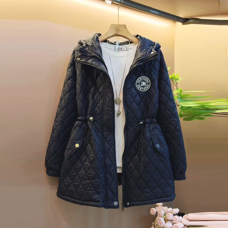 时尚菱格收腰韩版连帽加棉外套新