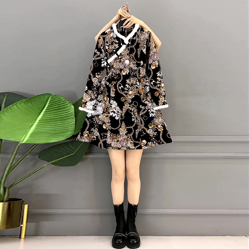 改良旗袍裙高端显瘦加绒连衣裙潮