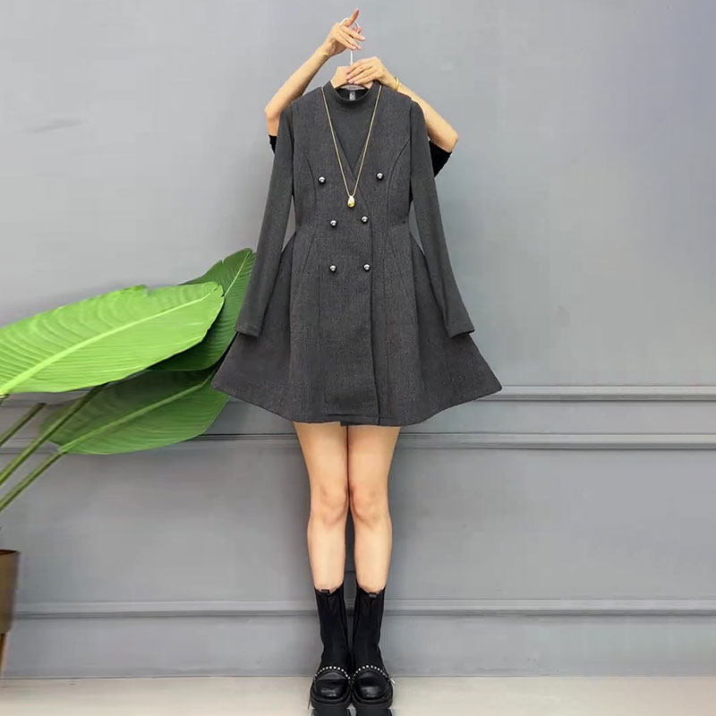 大码冬马夹连衣裙打底衫上衣套装