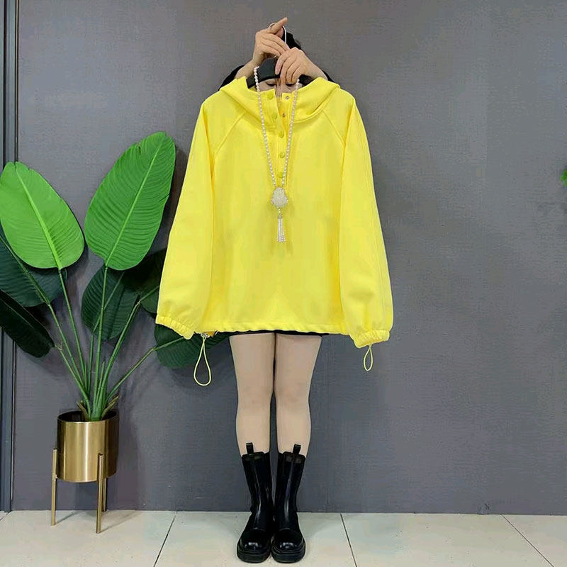 2026春季新款韩版时尚简约纽扣连帽卫衣大码女装胖mm休闲长袖上衣,女装/女士精品,大码内搭,淘宝优惠券,粉丝福利购,淘宝优惠卷