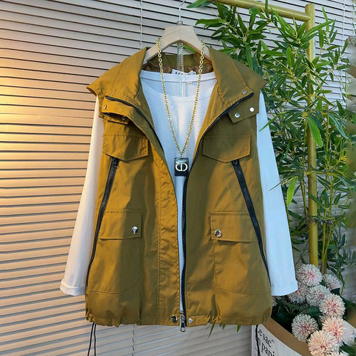 时尚连帽拉链工装休闲百搭马甲