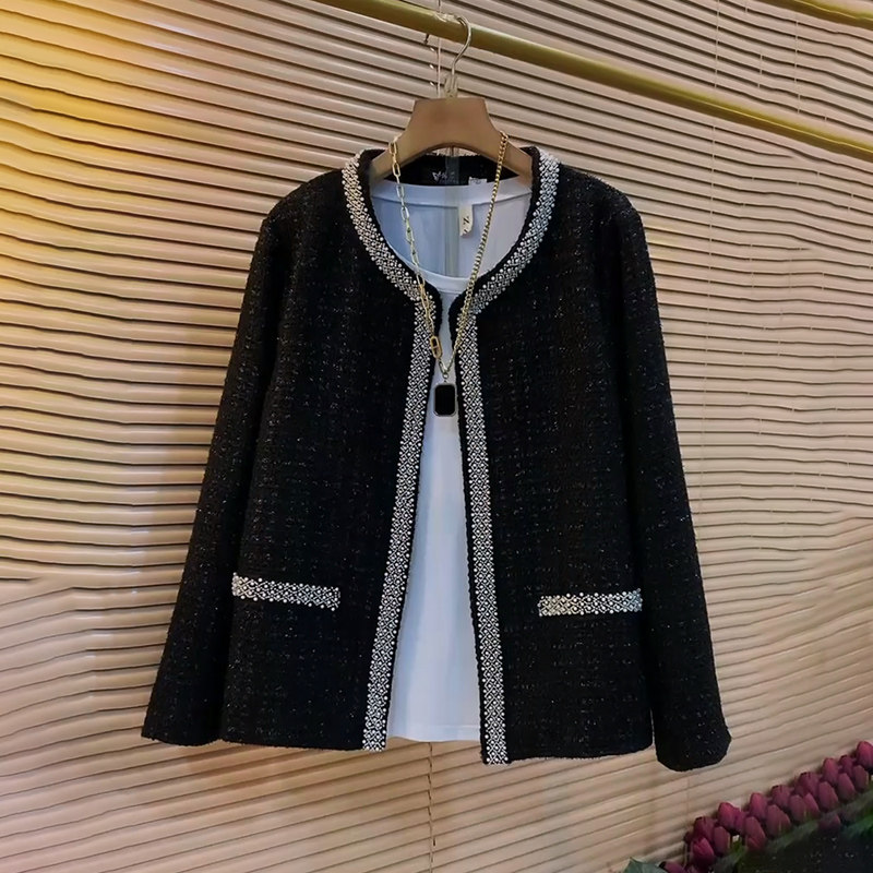 胖妹妹2024早秋新款大码女装洋气显瘦简约重工钉珠小香风长袖外套,女装/女士精品,常规大码外套,淘宝优惠券,粉丝福利购,淘宝优惠卷