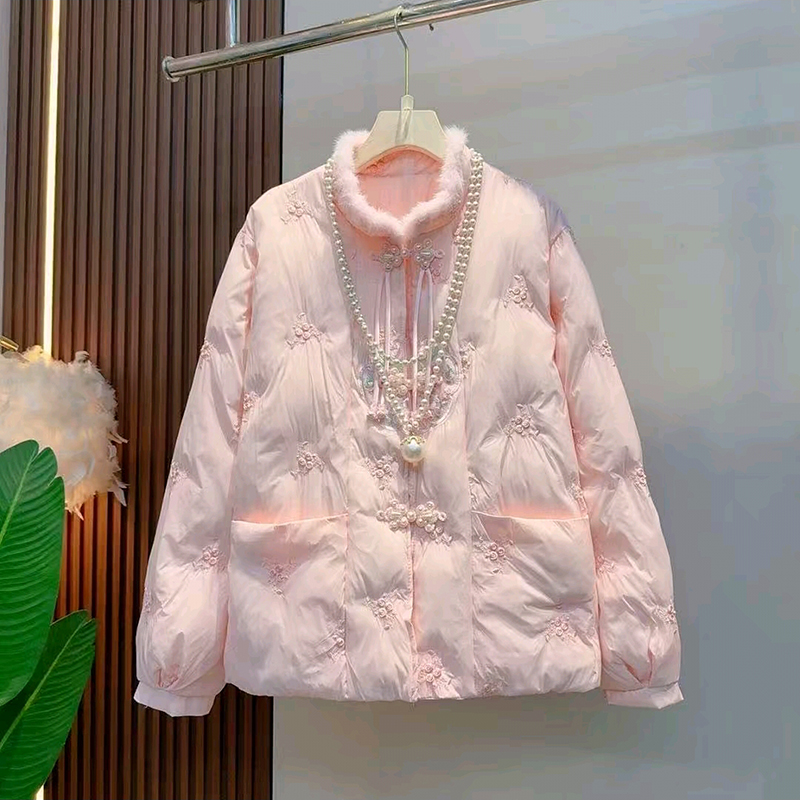 新中式精致刺绣棉服外套大码女装