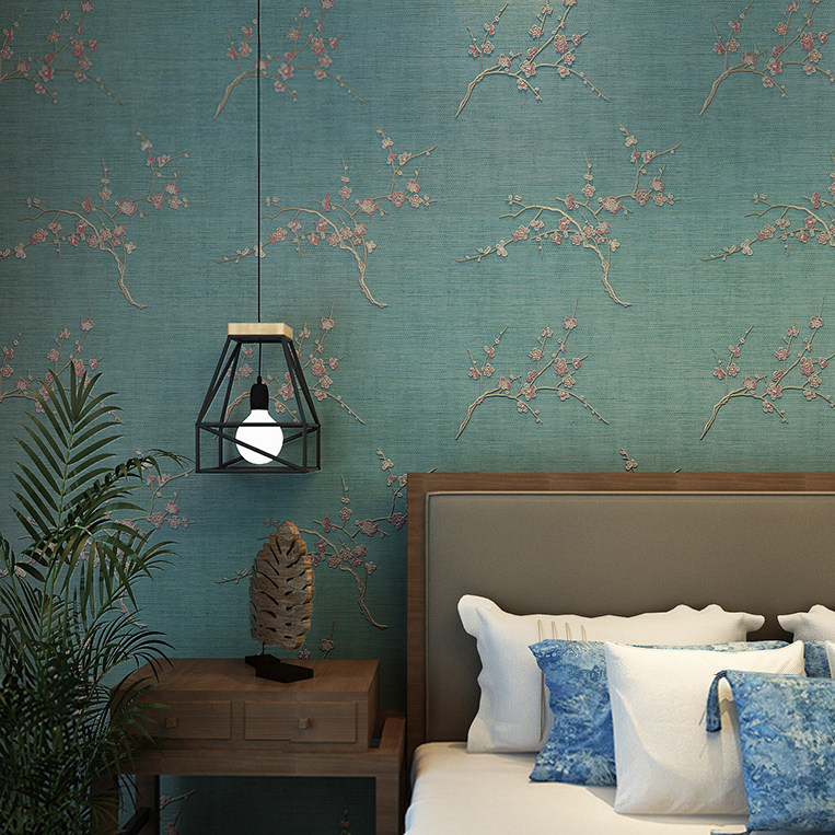 高档刺绣无纺布墙纸现代简约中式客厅沙发电视背景墙壁纸时尚大气