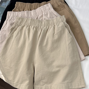 短褲 清倉撿漏 水洗純棉卡其工裝 女小個子夏季 加大碼 外穿松緊高腰