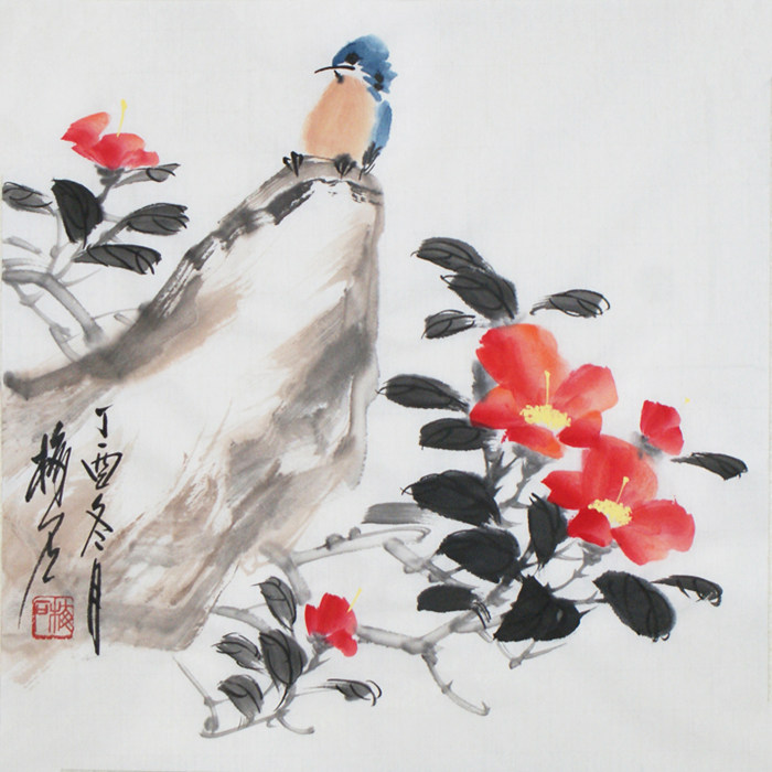 梅石国画原创手绘花鸟画名家书画真迹收藏字画宣纸装饰画无框挂画