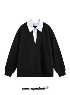 TuokoEon Modish 25秋季New实拍美式复古简约假两件套头卫衣