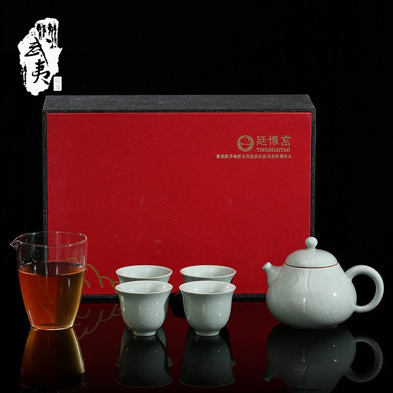 李廷怀手作汝瓷茶具套装茶杯开片可养汝窑陶瓷玻璃公道 容天壶