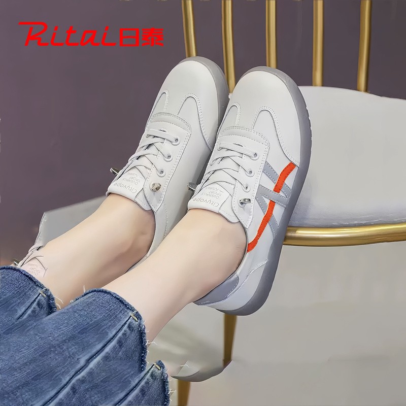 日泰真皮小白鞋女2025秋季新款百搭厚底阿甘鞋大码运动休闲单鞋女