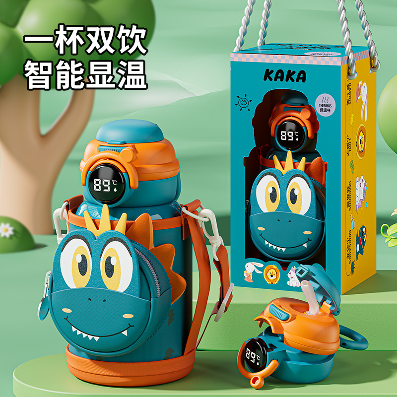 智能显温316不锈钢保温杯 学生卡通吸管水杯大容量饮水杯子儿童壶