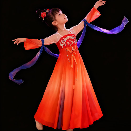 大唐夜宴舞蹈汉唐古典舞身韵女童演出服飘逸双面燕洵表演服艺考