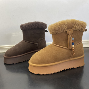时尚 新款 百搭复古加绒加厚保暖雪地棉靴 处理真皮女靴2025冬季 断码