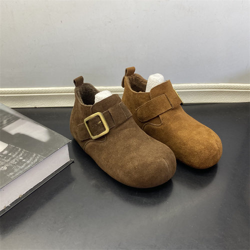 断码处理真皮女鞋2025秋冬款魔术贴加绒保暖高帮勃肯鞋女棉短靴