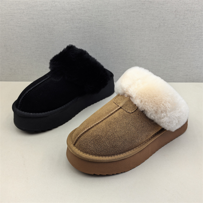 断码处理真皮女鞋2025冬季新款毛毛拖鞋厚底包头半拖鞋保暖懒人鞋
