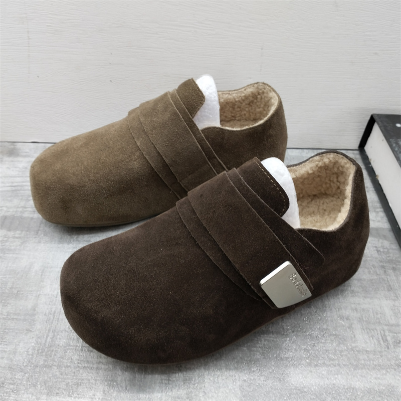 断码处理真皮女鞋2025冬季新款勃肯鞋加绒保暖毛毛鞋休闲懒人鞋