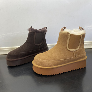 时尚 新款 女棉靴 处理真皮女靴2025冬季 加绒加厚套筒户外雪地靴断码