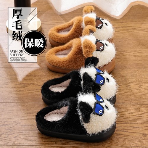 棉拖鞋女款秋冬季2025新款室内家居防滑踩屎感厚底毛毛绒拖鞋