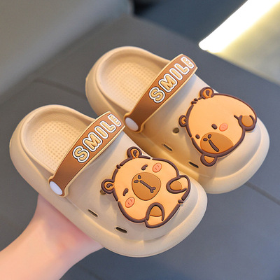 卡皮巴拉夏季儿童洞洞鞋男童踩屎感防滑透气包头中大童小孩洞洞鞋