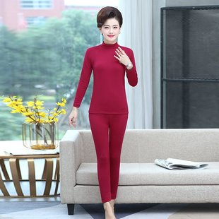 百搭保暖内搭上衣裤 两件套装 子纯色厚 中老年妈妈秋衣秋裤 秋冬新款