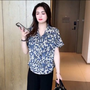 大码 妈妈网红爆款 衬衫 中年衬衣 宽松气质百搭上衣开衫 短袖 夏装 时尚