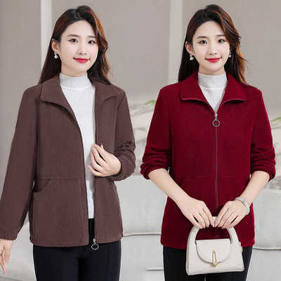 灯芯绒外套中老年妈妈长袖