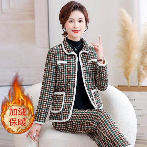 妈妈冬装棉衣套装中老年女装