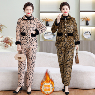 妈妈装 加绒加厚棉衣棉裤 棉袄保暖居家两件套装 中老年女装 时尚 冬季