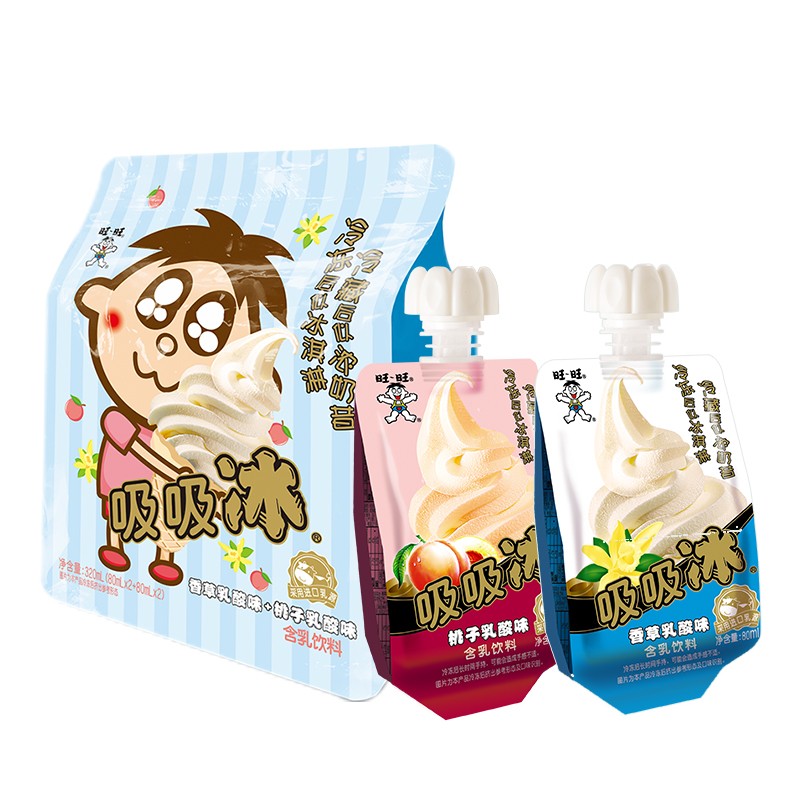 旺旺雪糕吸吸冰综合包香草乳酸味+桃子乳酸味 80ml*4支