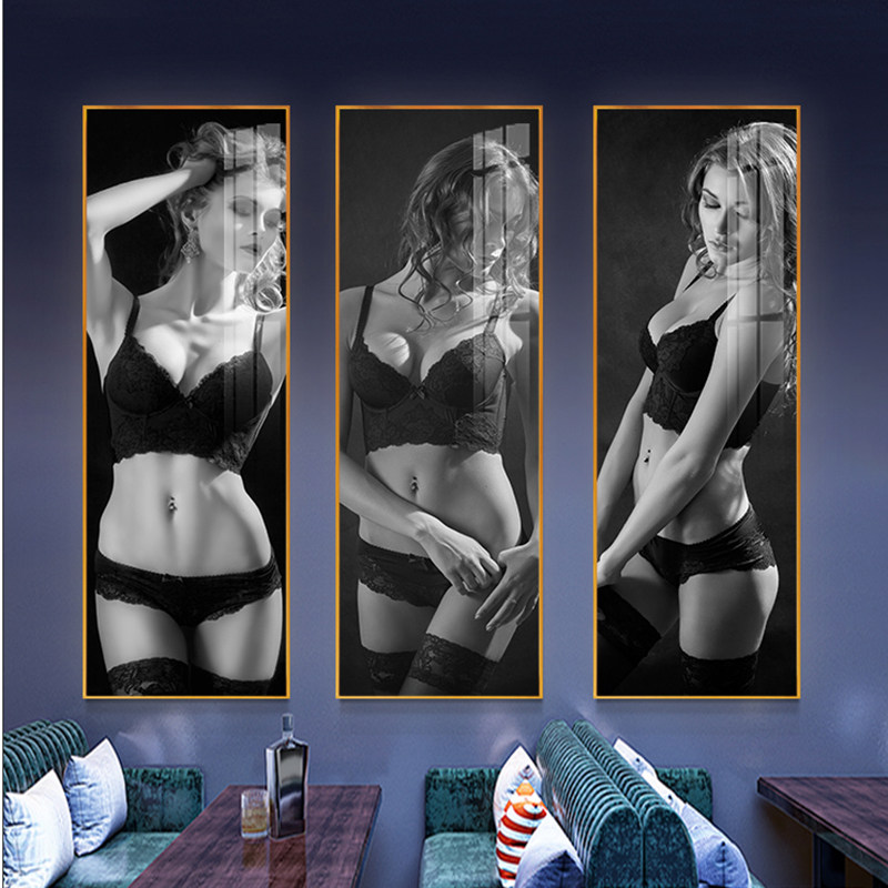 黑白性感情趣内衣美女KTV装饰画酒吧挂画美容院壁画情侣酒店墙画